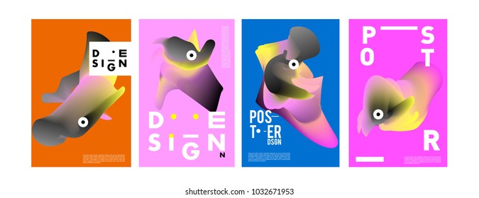 	
Abstract  Colorful curvy liquid covers and poster set. Bubble shapes layout design composition and template. 