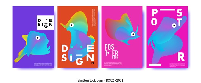 	
Abstract  Colorful curvy liquid covers and poster set. Bubble shapes layout design composition and template. 