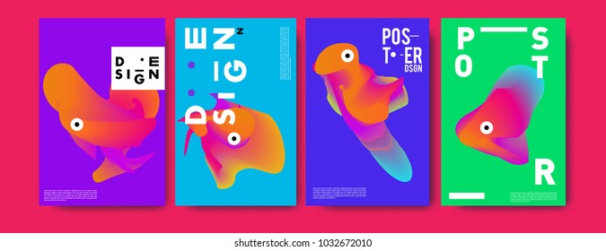 	
Abstract  Colorful curvy liquid covers and poster set. Bubble shapes layout design composition and template. 