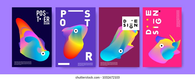 	
Abstract  Colorful curvy liquid covers and poster set. Bubble shapes layout design composition and template. 