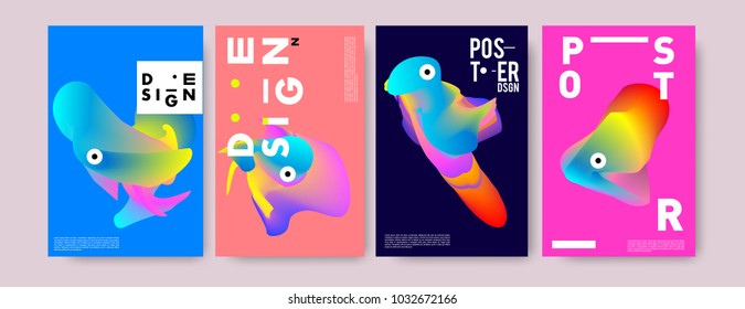 	
Abstract  Colorful curvy liquid covers and poster set. Bubble shapes layout design composition and template. 