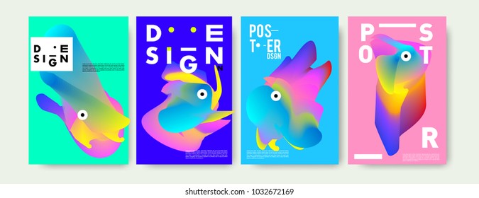 	
Abstract  Colorful curvy liquid covers and poster set. Bubble shapes layout design composition and template. 