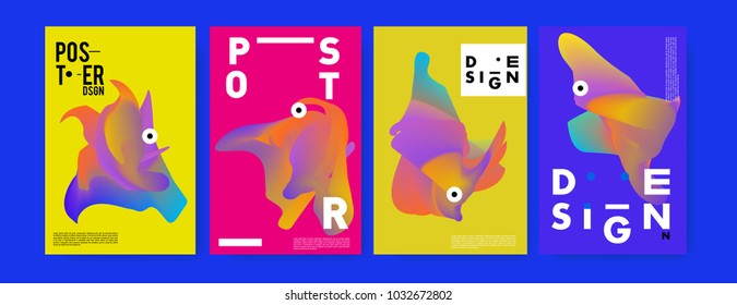 Abstract  Colorful curvy liquid covers and poster set. Bubble shapes layout design composition and template.  