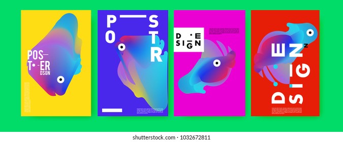 Abstract  Colorful curvy liquid covers and poster set. Bubble shapes layout design composition and template.  