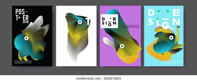 Abstract  Colorful curvy liquid covers and poster set. Bubble shapes layout design composition and template.  
