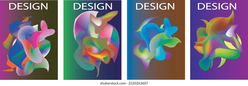 Abstract  Colorful curvy liquid covers and poster set. Bubble shapes layout design composition and template.  
