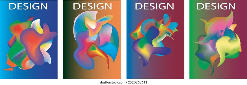 Abstract  Colorful curvy liquid covers and poster set. Bubble shapes layout design composition and template.  