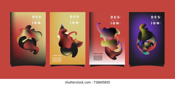 Abstract  Colorful curvy liquid covers and poster set. Bubble shapes layout design composition and template. 