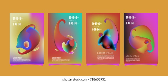 Abstract  Colorful curvy liquid covers and poster set. Bubble shapes layout design composition and template. 