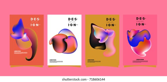 Abstract  Colorful curvy liquid covers and poster set. Bubble shapes layout design composition and template. 