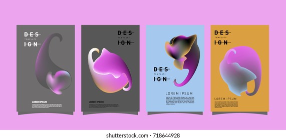 Abstract  Colorful curvy liquid covers and poster set. Bubble shapes layout design composition and template. 
