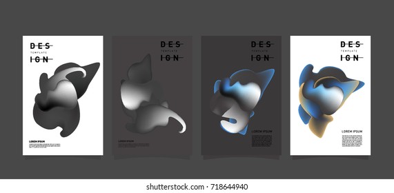 Abstract  Colorful curvy liquid covers and poster set. Bubble shapes layout design composition and template. 