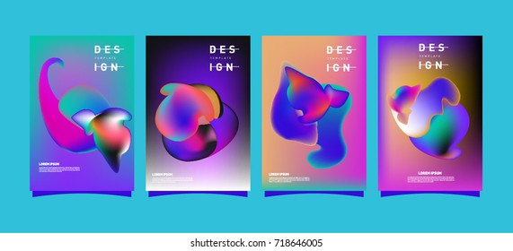 Abstract  Colorful curvy liquid covers and poster set. Bubble shapes layout design composition and template. 