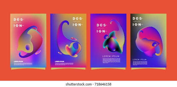 Abstract  Colorful curvy liquid covers and poster set. Bubble shapes layout design composition and template. 