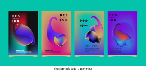 Abstract  Colorful curvy liquid covers and poster set. Bubble shapes layout design composition and template. 