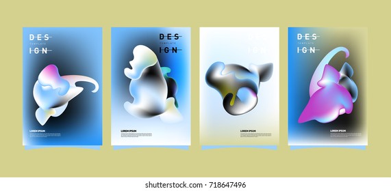 Abstract  Colorful curvy liquid covers and poster set. Bubble shapes layout design composition and template. 