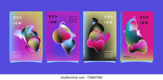 Abstract  Colorful curvy liquid covers and poster set. Bubble shapes layout design composition and template. 