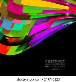Abstract colorful curvy rectangles background with black copy space area.