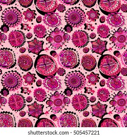 Abstract colorful cute pattern with hand drawn elements