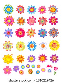 Abstract colorful daisy flowers set for greeting card, invitation, fashion design