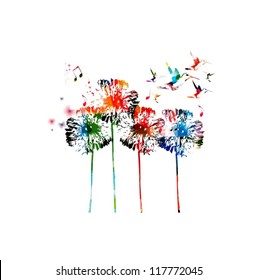 Abstract colorful dandelion background