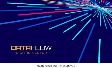 Abstract Colorful Data Flowing Lines. Speed Lines Lights Graphics. Futuristic Linear Backdrop Design. Technology, Big Data, Science Theme Template.