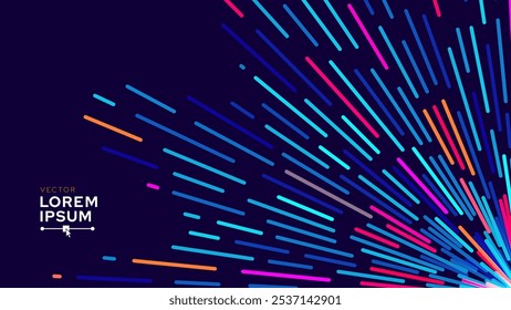 Abstract Colorful Data Flowing Lines. Speed Lines Lights Graphics. Futuristic Linear Backdrop Design. Technology, Big Data, Science Theme Template.