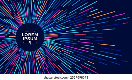 Abstract Colorful Data Flowing Lines. Speed Lines Lights Graphics. Futuristic Linear Backdrop Design. Technology, Big Data, Science Theme Template.