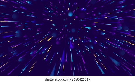 Líneas de flujo de datos coloridos Abstractas. Gráficos de luces de líneas de velocidad. Diseño de fondo lineal futurista. Tecnología, Big Data, Plantilla de temas de Ciencia.
