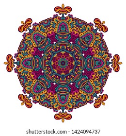 Abstract colorful decorative medallion pattern. Ethnic Mandala ornament. Can be used for textile, greeting card, coloring book, phone case print