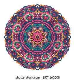 Abstract colorful decorative medallion pattern. Vector boho mandala with floral patterns. Ethnic doodle ornament. Can be used for textile, greeting card, coloring book, phone case print