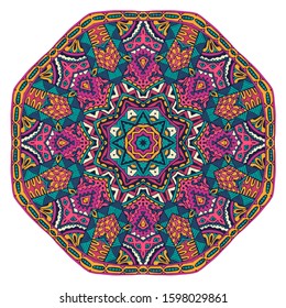 Abstract colorful decorative medallion pattern. Vector boho mandala with floral patterns. 