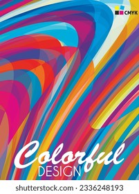 Abstract colorful design background with cerulean blue and orangy red curved stripes. Vertical vector graphic pattern