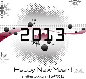 Abstract colorful design with black bubbles, snowflakes and the number 2013 written in the middle of the image. New Year concept