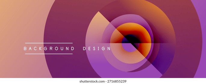 Abstract colorful design. Concentric circles create dynamic visual effect. Gradient shades blend smoothly, forming modern backdrop.