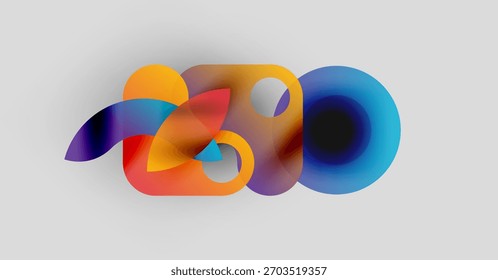 Abstract colorful design features flowing shapes, gradients. Numbers blend into dynamic composition, modern aesthetic.