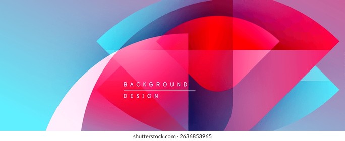 Abstract colorful design features overlapping shapes. Gradient hues blend from blue to pink, creating dynamic visual effect. Text reads background design.