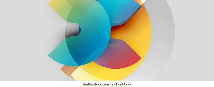 Abstract colorful design features overlapping circles, gradients. Modern aesthetic, dynamic composition, light background.