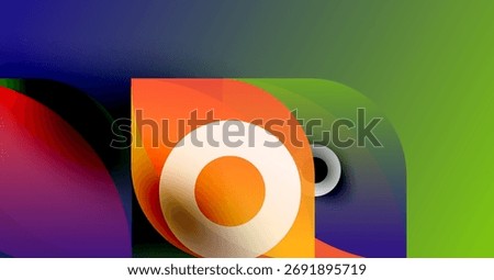 Abstract colorful design features overlapping shapes, letter o prominent. Gradient hues create dynamic visual impact. Modern aesthetic.