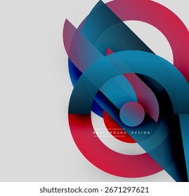 Abstract colorful design. Overlapping circles create dynamic composition. Blue, red, purple hues dominate visual space. Modern graphic element.