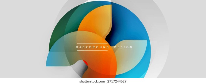 Design colorido abstrato. Círculos sobrepostos criam um efeito visual dinâmico. As sombras de gradiente se misturam suavemente, formando um plano de fundo moderno.