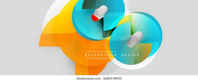 Abstract colorful design. Overlapping shapes create dynamic visual effect. Bright orange, blue hues dominate composition. Modern background element.