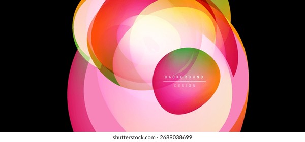 Abstract colorful design. Overlapping shapes create dynamic visual effect. Gradient hues blend seamlessly, forming modern background.