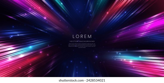 Abstract colorful diagonal lighting effect lines neon light sparkle on black background. Vector illustration