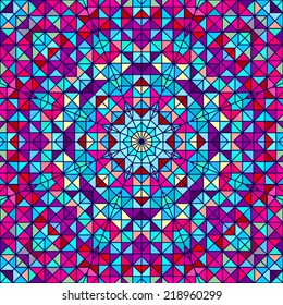 Abstract Colorful Digital Decorative Flower. Geometric Contrast Line Star and Blue Pink Red Cyan Color Artistic Backdrop