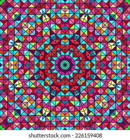 Abstract Colorful Digital Decorative Flower. Geometric Contrast Line Star and Blue Pink Red Cyan Color Artistic Backdrop