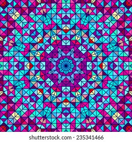 Abstract Colorful Digital Decorative Flower. Geometric Contrast Line Star and Blue Pink Red Cyan Color Artistic Backdrop