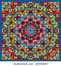 Abstract Colorful Digital Decorative Flower Star. Geometric Contrast Line Trendy Banner. Blue Yellow Orange Red Cyan Green Artistic Backdrop