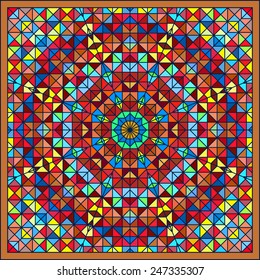 Abstract Colorful Digital Decorative Flower. Geometric Contrast Line Star and Blue Pink Red Cyan Color Artistic Star Backdrop