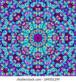Abstract Colorful Digital Decorative Flower. Geometric Contrast Line Star and Blue Pink Red Cyan Color Artistic Backdrop